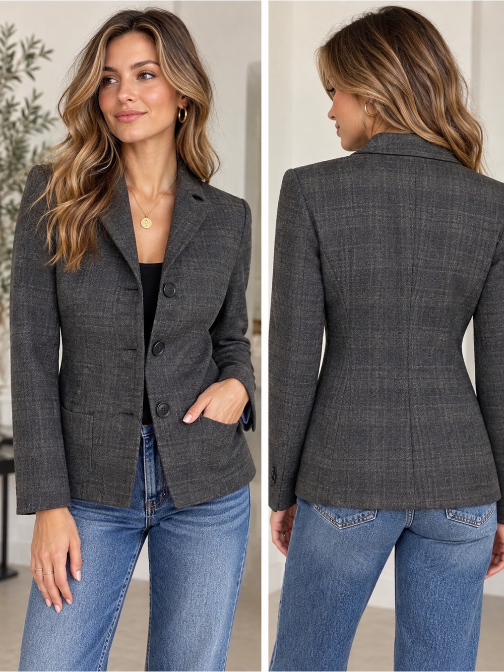 VTG Barney’s New York Plaid 100% Wool Blazer SZ 40/4 US Made In Italy Luxury EUC